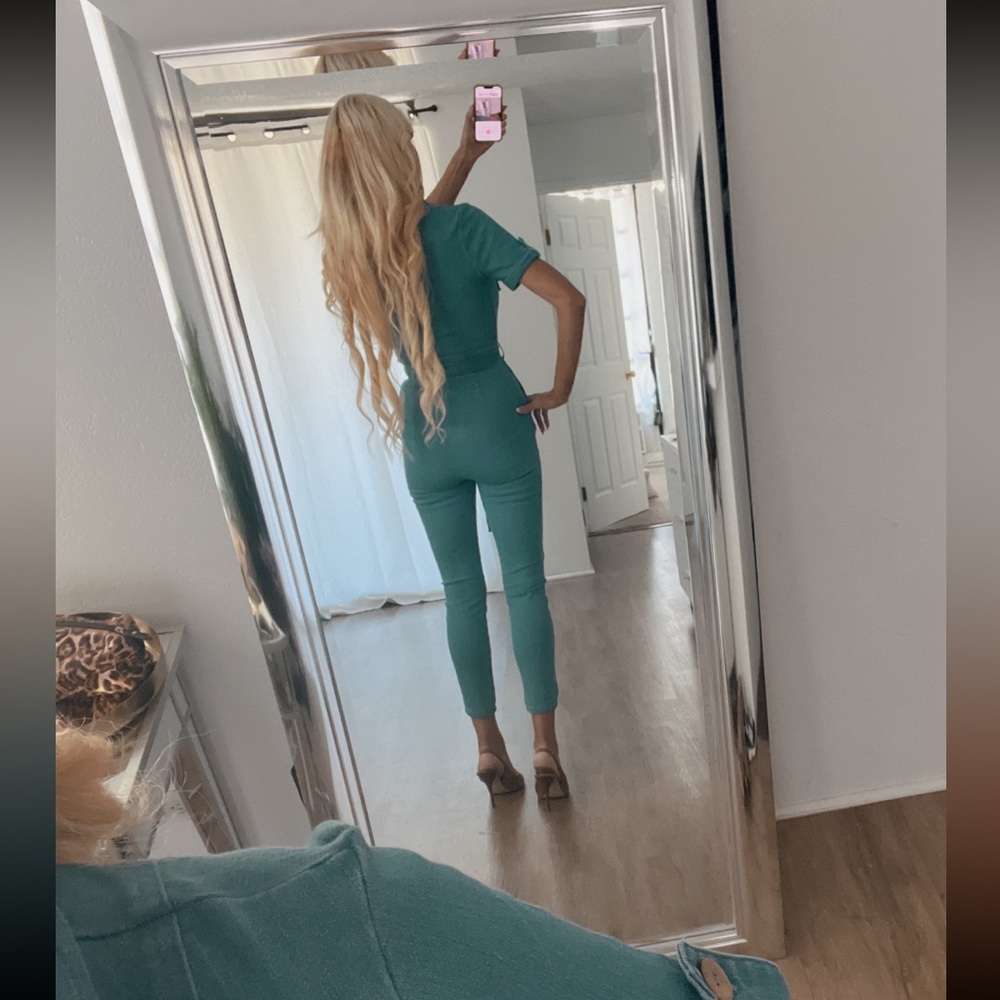 2 Haute Monde Blue Jumpsuits with Tie Waist and Tapered Legs - Picture 5 of 13